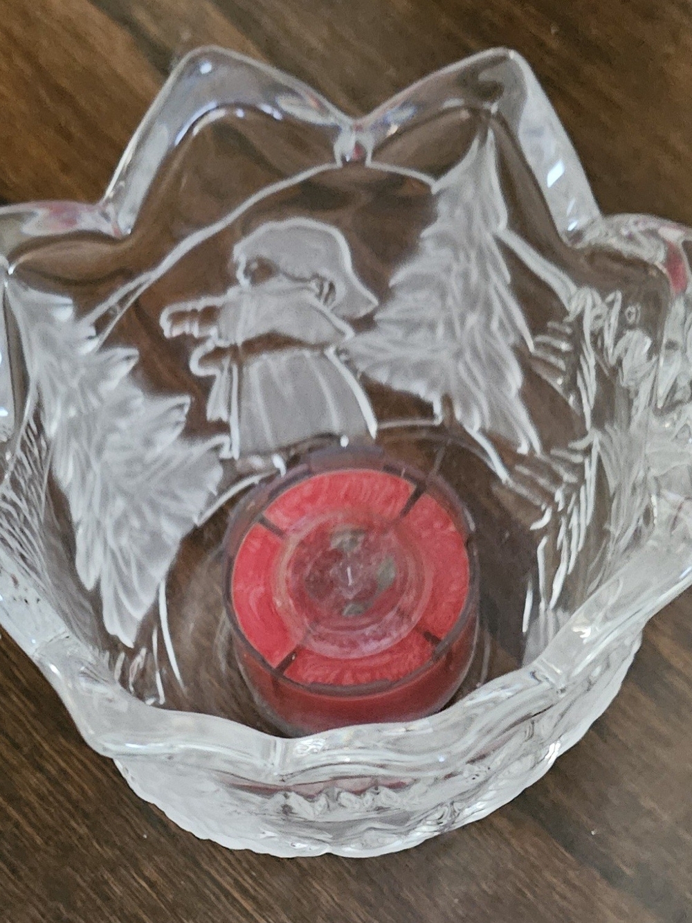 Mikasa Clear Etched Holiday Glass Bowl with Red Accent